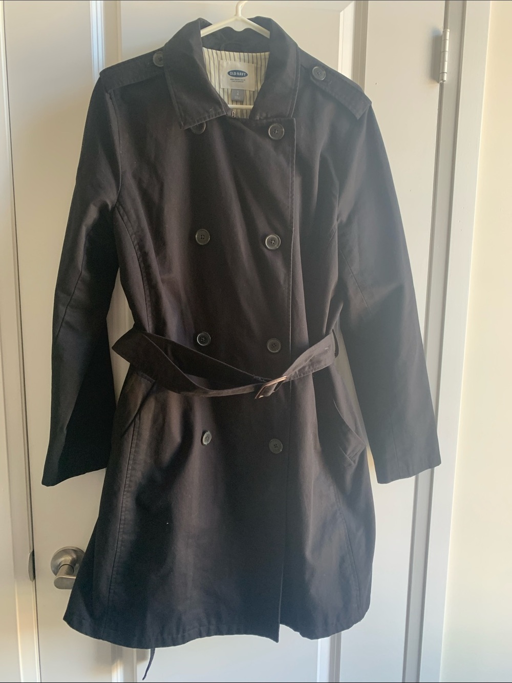 Old Navy Black Double-Breasted Trench Coat with Belt